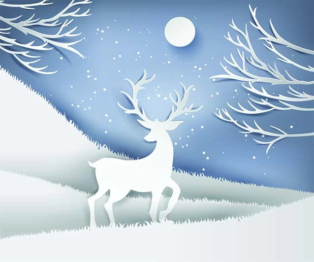 创意剪纸风圣诞节圣诞树圣诞老人麋鹿雪花3D立体海报PSD/AI素材模板【010】
